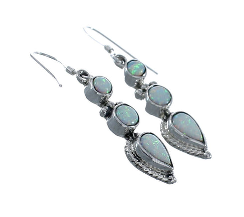 Sterling Silver Opal Navajo Hook Dangle Earrings AX128174
